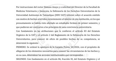Defensoría de los Derechos Universitarios de la UAT abre Carpeta Previa por hechos ocurridos en la Facultad de Medicina Veterinaria y Zootecnia
