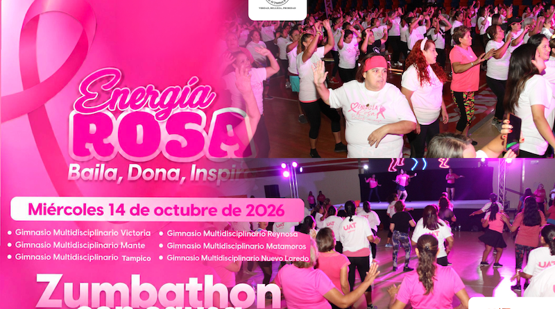 Organiza la UAT el Zumbathón con Causa “Energía Rosa: Baila, Dona, Inspira”